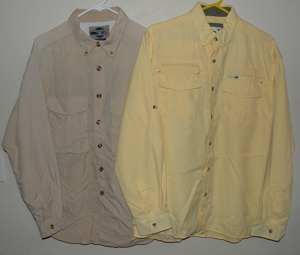 2 Mens Med LS Nylon Vented Fishing Shirts Solid Colors ExOfficio Dakota Grizzly